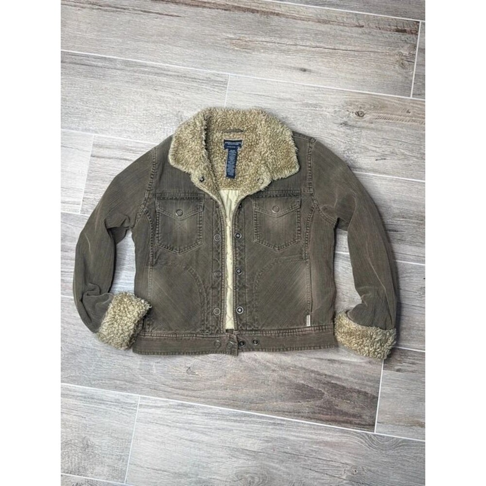 American eagle sherpa lined corduroy trucker jacket womens medium brown